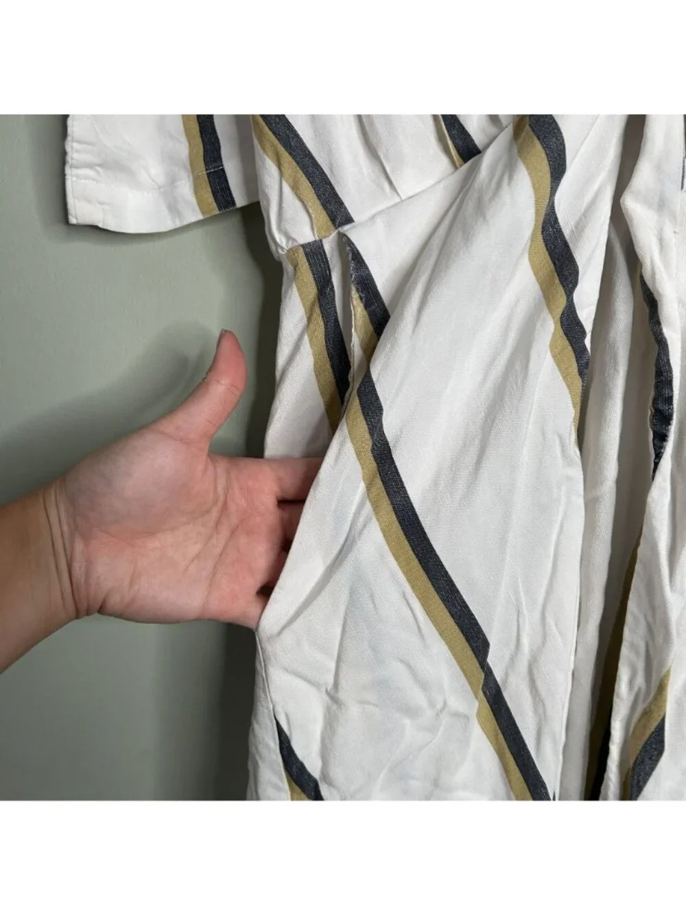 Sancia Anika White Striped Short Sleeve Belted Midi Dress Women's Size Medium M - Picture 9 of 12